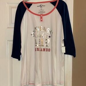 Universal White Tee with coral and navy  2X